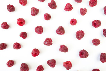 Delicious ripe raspberries on white background