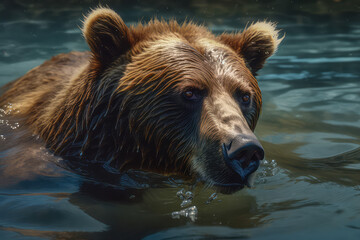 Bear swimming under water, fishing, Generative ai