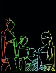 kpop idol image line art neon vector eps.10