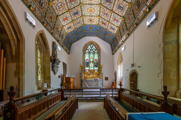 Interior view of the 12th century Anglican St Lawrence's Church at the picturesque village of...