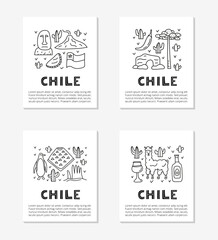 Cards with lettering and doodle outline Chile icons.