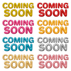 Set of coming soon text design isolated on transparent background in 3d rendering for advertising campaign, promotion and announcement concept.