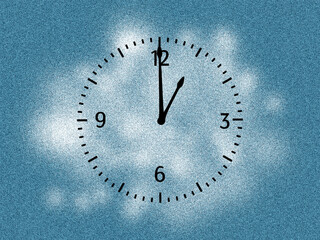 Illustration of a clock in front of white stuff on a carpet
