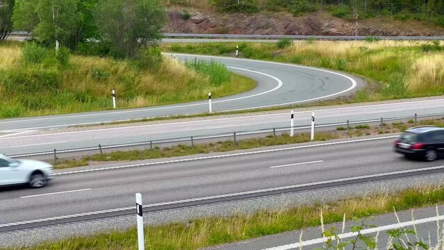 Traffic on Highway E4 at Graenna, Smaland, Sweden, Scandinavia, Europe