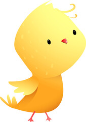 Cute Little Yellow Chick or Baby Bird, character design for kids. Adorable bird isolated clipart for kids story book. Hand drawn vector clip art animal cartoon in watercolor style for children.