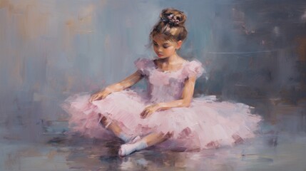 A painting of a little ballerina in a pink dress
