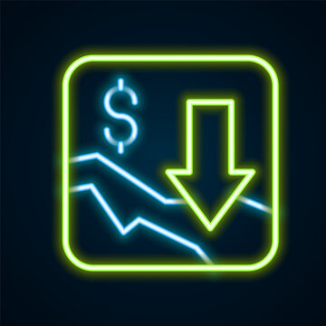 Glowing neon line Financial growth decrease icon isolated on black background. Increasing revenue. Colorful outline concept. Vector
