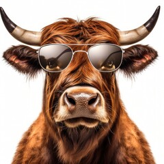 close-up of Ox with sunglasses on white background