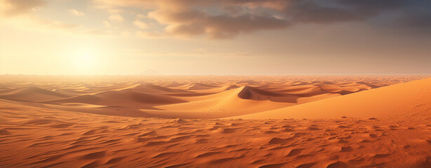 Fototapeta na wymiar Sahara desert at sunset, legal AI