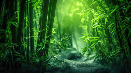 The green bamboo is swaying in the wind, hidden exposure method. Generative AI