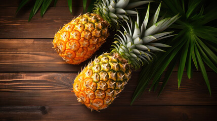 Pineapples on the wooden background