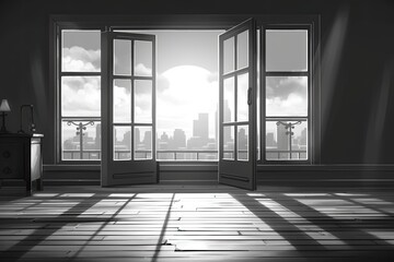 An empty windowed interior is seen in the illustration.