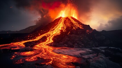 Erupting volcano made with Ai generative technology, 