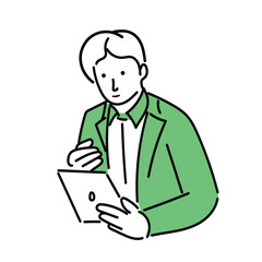 タブレットを操作するビジネスウーマンのイラスト