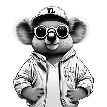 Koala, swag, rapper, rapero, hip hop, estilo, remera, estampa, anteojos, blanco y negro