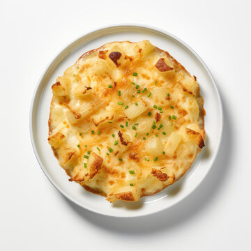Chicons Au Gratin Belgian Dish On Plate On White Background Directly Above View