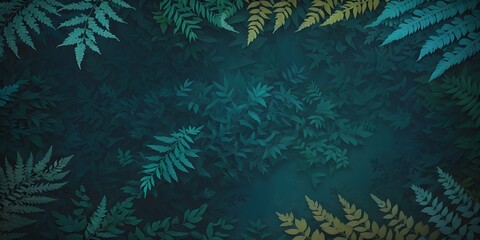 Fototapeta na wymiar Beautiful dark turquoise nature background. Fern leaves. Toned blue frond background for design. Web banner.