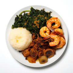Ewa Agoyin Nigerian Dish On Plate On White Background Directly Above View - obrazy, fototapety, plakaty