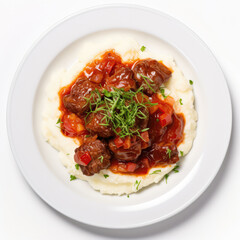 Meggyleves Hungarian Dish On Plate On White Background Directly Above View