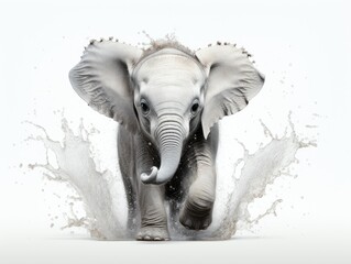 Detailed Baby Elephant with Water