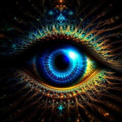 Fantasy eye with fractal eyelashes. Mystical eye.