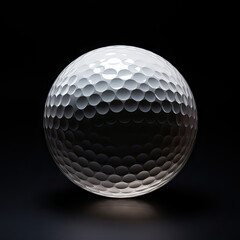 Golf ball isolated on black background, top lighting