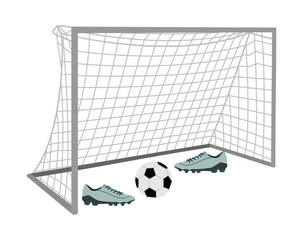 Set of soccer with soccer goal, soccer ball and soccer shoes Illustration Design Vector