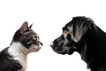 Portrait Of Cat And Dog In Profile On White Background