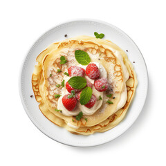 Swedish Pancakes Swedish Dish On Plate On White Background Directly Above View
