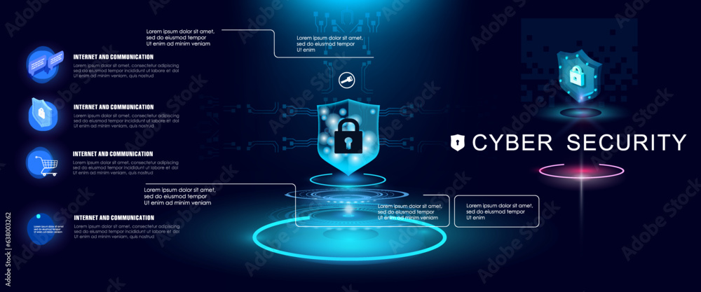 Poster concept of security and protection. high technology and cyber security. futuristic cyber system agai