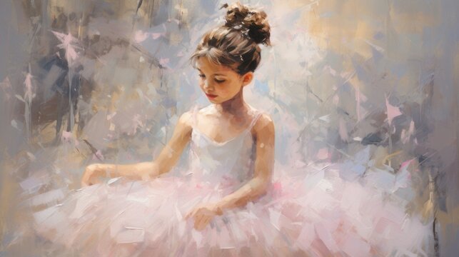 Fototapeta A painting of a little ballerina in a tutu
