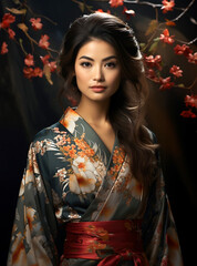 Japanese woman in traditional kimono. Japan exotic travel and traditional culture.