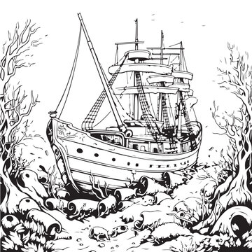 sea ship sailing in ocean coloring book pirates ship drawing vector