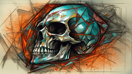 abstract colorful skull in paper painting style