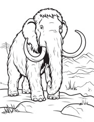 Mammoth coloring book, drawing book for kiids, ancient elephant mammoth drawing - obrazy, fototapety, plakaty