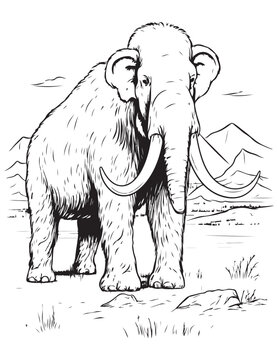 Mammoth coloring book, drawing book for kiids, ancient elephant mammoth drawing