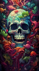 Colorful skull art illustration for wallpaper background etc