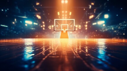 A basketball court with a hoop in the center - obrazy, fototapety, plakaty