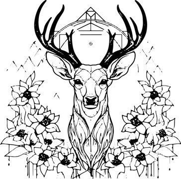 Coloring Page Deer  - Mandala - Vector