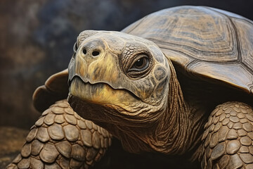 Obraz premium Closeup captures the ancient and profound gaze of a giant Galápagos turtle. Its wrinkled skin and sturdy shell showcase millennia of evolutionary history, evoking wonder and respect