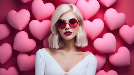 Contemporary Model Showered in Pink Hearts