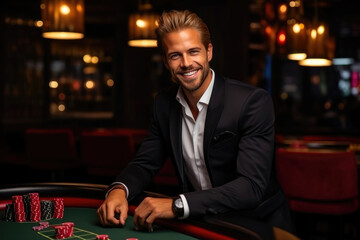 Elegant Nordic Gentleman Enjoying Casino Glamour