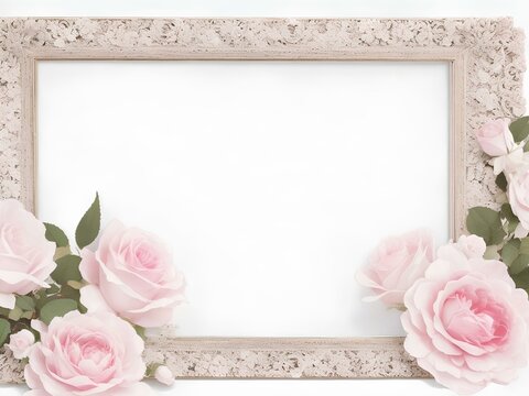 BlankPicture frame vintage photo Frame by a Floral Roses.


