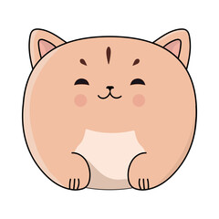 Fat kawaii cat icon. Flat illustration of a happy smiling cat