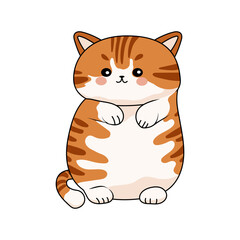 Fat kawaii cat icon. Flat illustration of a surprised ginger cat