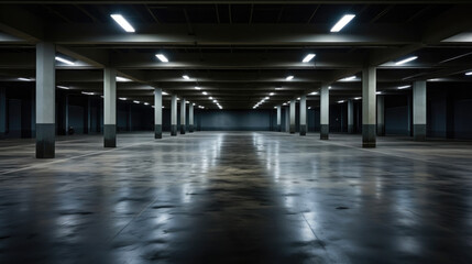 Naklejka premium Urban Void: Unoccupied Underground Mall Parking