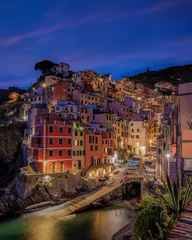Gordijnen Beautiful panorama of Riomaggiore at the blue hour, Cinque Terre, Liguria, Italy © Pablo Meilan