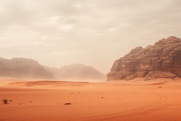 Red Mars like landscape in Wadi Rum desert Jordan - obrazy, fototapety, plakaty