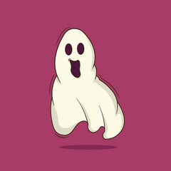 Vector cartoon ghost on halloween with scary face illustration