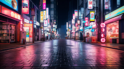 Obraz premium Vibrant Neon Lights in Empty Urban Night Scene